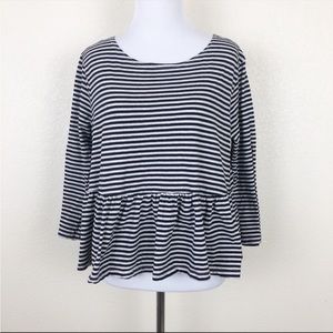 Free People We The Free Black & Beige Striped Boho Peplum Top - Size Small